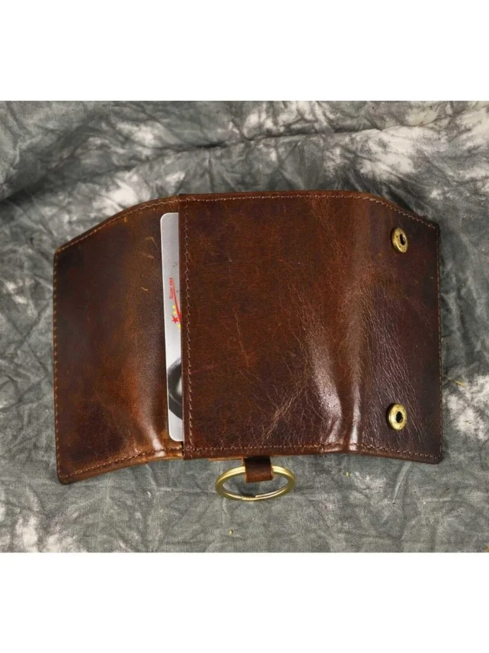 Genuine Leather Men's Key Case with Loop Hook & Coin Pocket - Snap Closure
